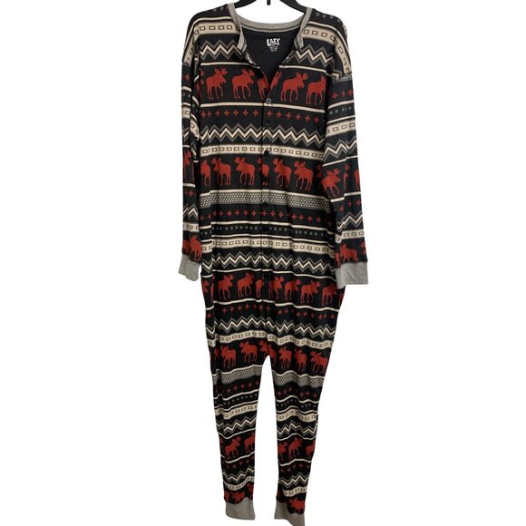 Lazy One XXL Adult Cotton Moose Print Flapjack Onesie Pajamas  Button-Up - Picture 3 of 10